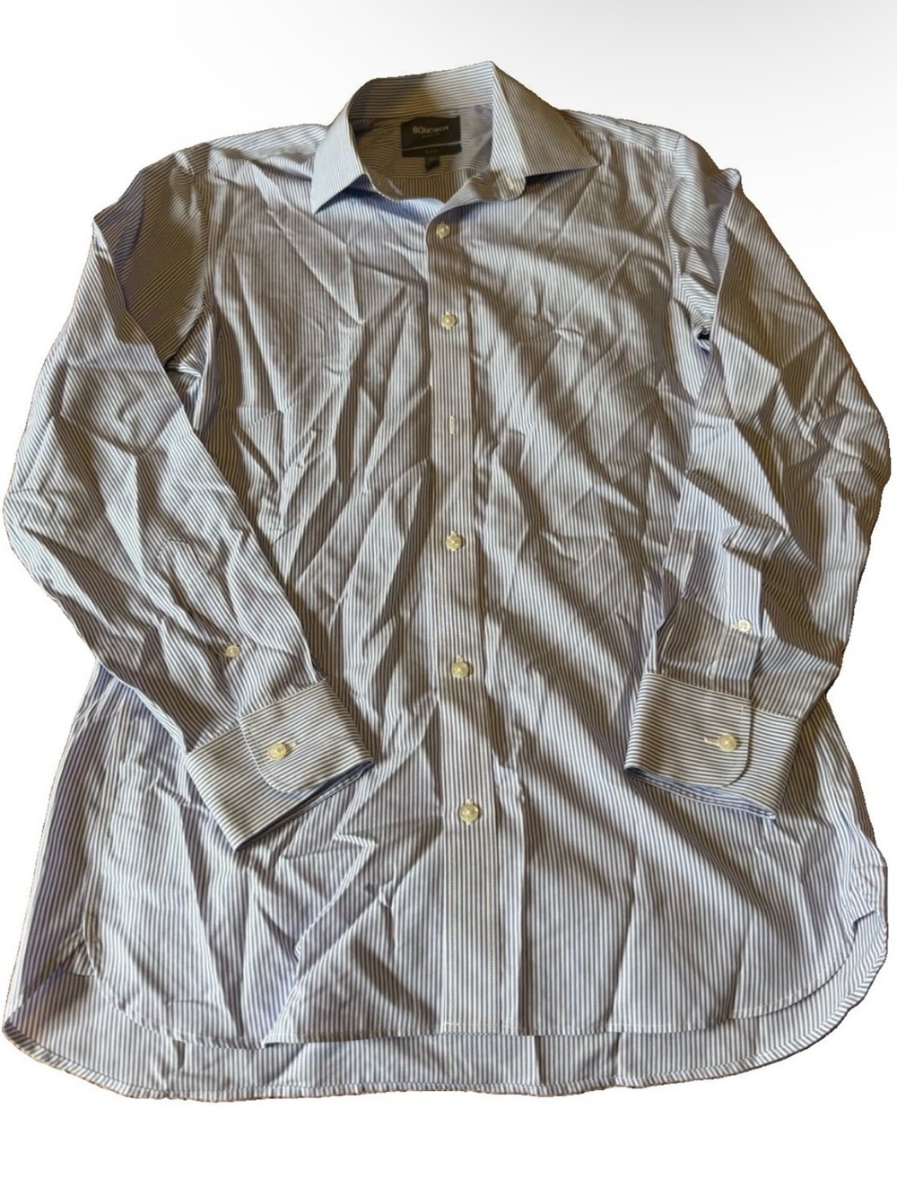 Bonobos Blue and White Striped Button Up Dress Shirt 15.5 35 Wrinkle Free